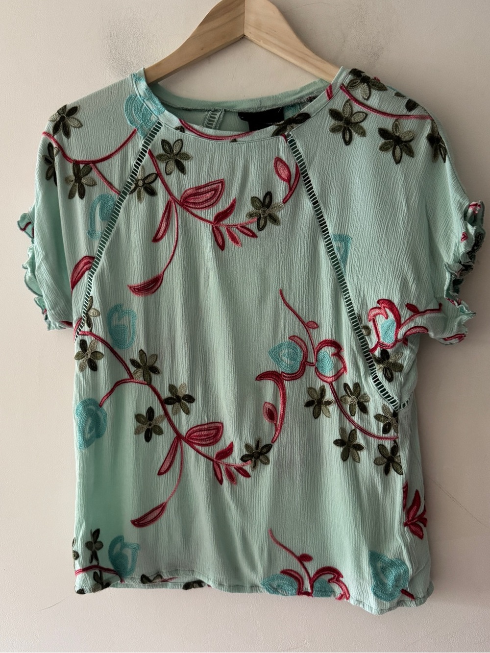 LIV Los Angeles Floral Embroidered Short Sleeve Top